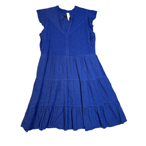 Amadi by Anthropologie Blue Tiered Ruffle Dress Small | Made in USA - Picture 3 of 6
